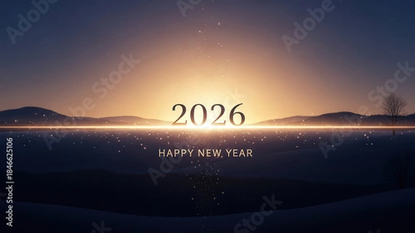 Fototapeta Dark to bright gradient scene with glowing 2026 centered