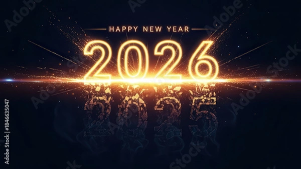 Fototapeta 2026 glowing as fragments of old year dissolve transition