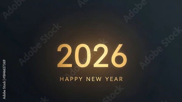 Fototapeta Minimal 2026 emerging from soft golden glow on dark background