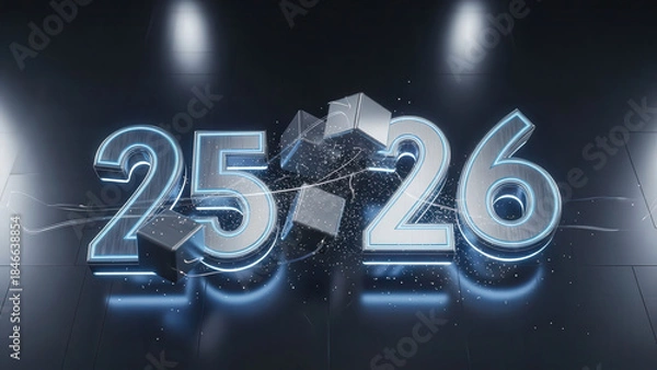 Fototapeta Modular blocks rearranging from 2025 into 2026 transformation