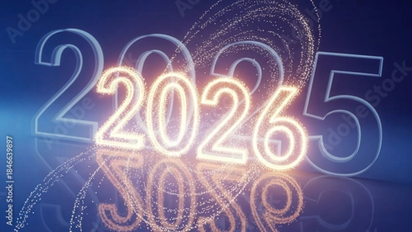 Fototapeta Number 2026 forming from particles replacing old year concept
