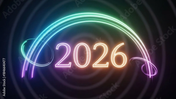 Fototapeta Soft glowing arc wrapping around 2026 new year cycle