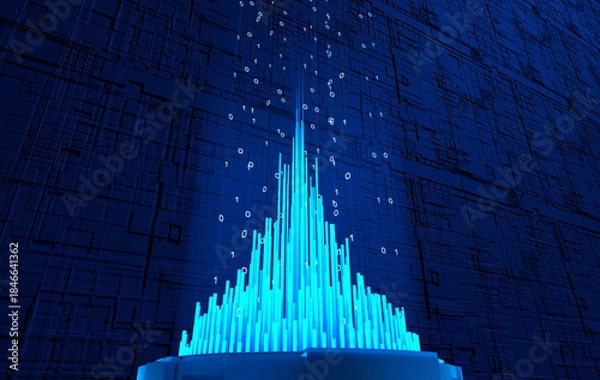 Obraz Futuristic digital pyramid with binary code, machine learning, big data concept. Science and technology, data exchange, blockchain, innovation, deep learning.