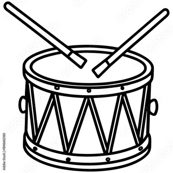 Obraz Drum with Drumsticks Musical Instrument Vector Illustration