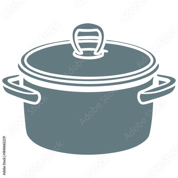 Obraz Cooking Pot with Lid and Handles Vector Illustration