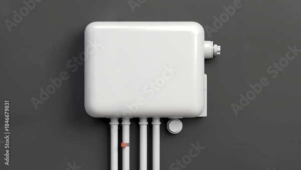 Fototapeta A close-up shot of a white water tank attached to a gray wall.