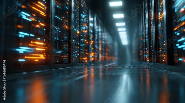 Obraz High speed data transfer inside modern data center corridor