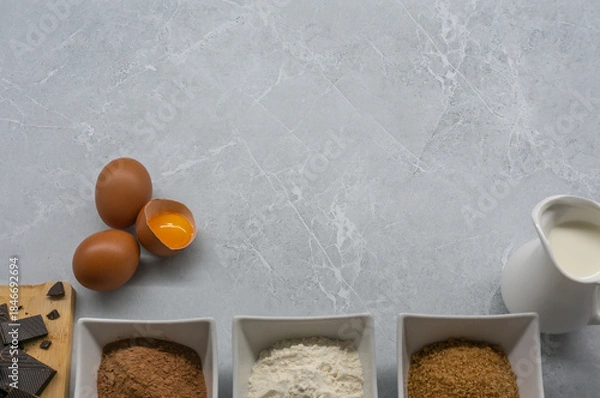 Fototapeta Baking ingredients. Top view. Space for text.