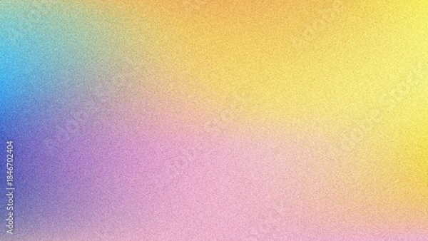 Fototapeta Grainy gradient soft blue pink yellow colors background. Calm pastel colors background with blurry and noise texture, design for banner, widescreen, wallpaper.