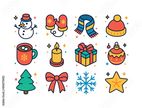 Obraz Winter Festive Icons. Winter Celebration. Colorful isometric vec