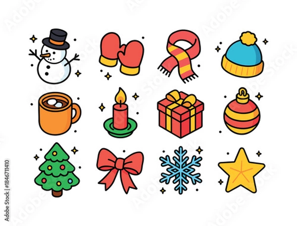 Obraz Winter Festive Icons. Winter Celebration. Colorful isometric vec