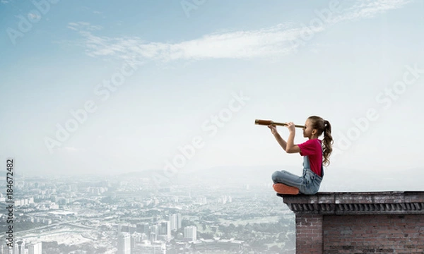 Obraz Concept of careless happy childhood with girl exploring this world