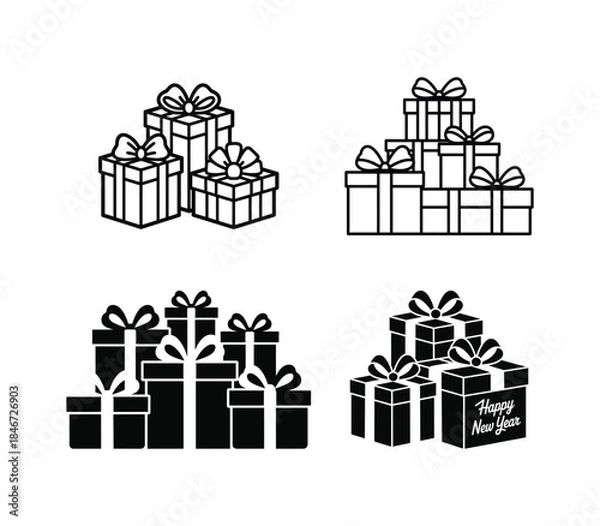 Obraz Happy New Year Gift Boxes Stack Presents Vector Icon Set