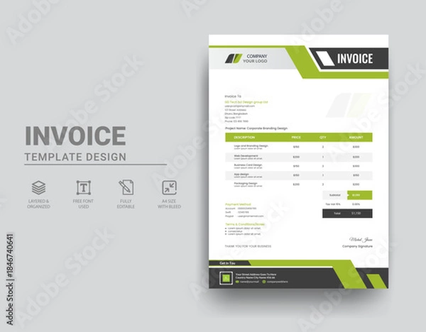 Obraz Modern business invoice bill template Premium Vector