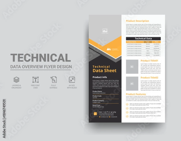 Obraz Technical Data Sheet Flyer Template Design