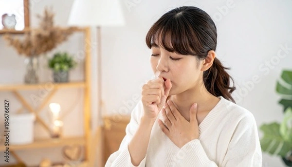 Obraz 乾燥した室内で咳き込む女性の様子4