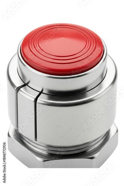 Obraz Large red industrial push button switch with silver metal housing isolated with transparent background