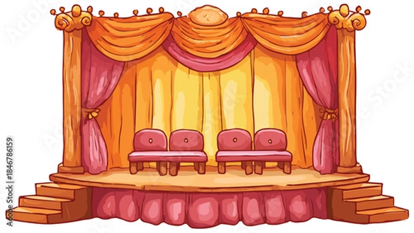 Obraz Vibrant Cartoon Stage with Curtains and Seats Vector Illustration