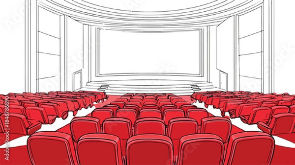 Obraz Modern Cinema Auditorium Red Seats White Screen Vector Illustration