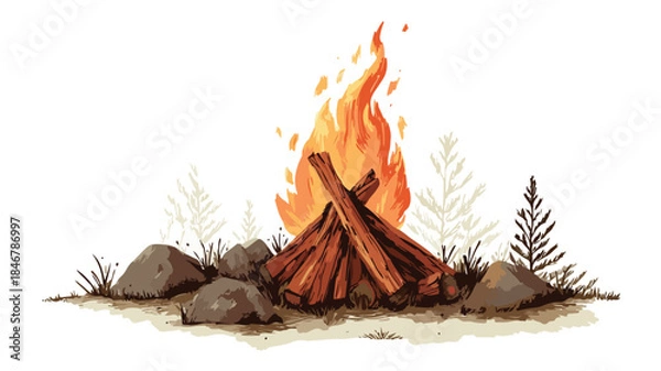 Obraz Cozy Minimalist Campfire Illustration Vector Art