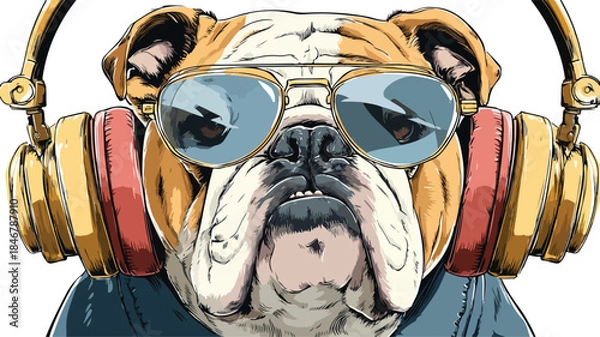Obraz Groovy Bulldog DJ: A Cute Vector Illustration with Musical Vibe