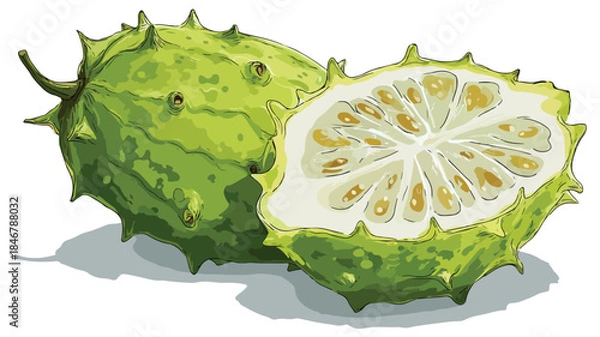 Obraz Detailed Kiwano Melon Vector with Outline on White Background for Graphic Design Projects