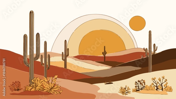 Obraz Minimalist Desert Landscape Illustration: Clean and Stylish Vector Artwork
