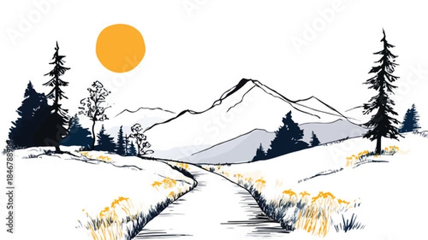 Obraz Sleek Hiking Trail Vector Illustration for Outdoors Enthusiasts