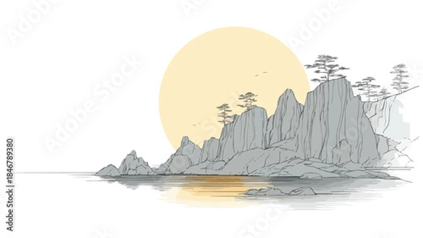Obraz Tranquil Minimalist Cliff Landscape Vector Illustration