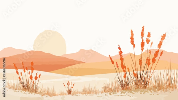 Obraz Tranquil Minimalist Grassland Landscape Vector Illustration