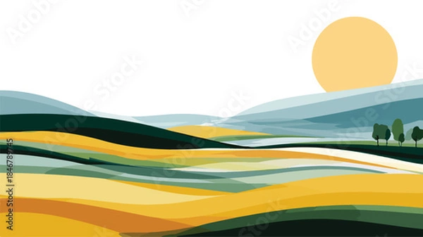 Obraz Tranquil Minimalist Grasslands Landscape Vector Illustration