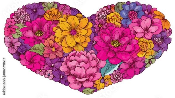 Obraz Vibrant Floral Heart Vector Wallpaper - Vector Illustration