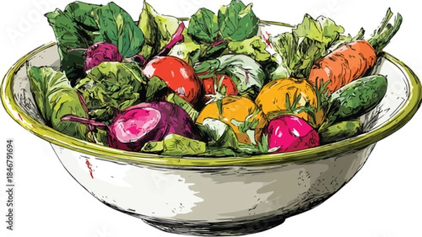 Obraz Vibrant Salad Bowl Loaded with Fresh Veggies Vector Illustration