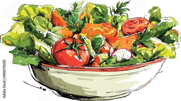Obraz Vibrant Salad Bowl Loaded with Fresh Veggies Vector Illustration
