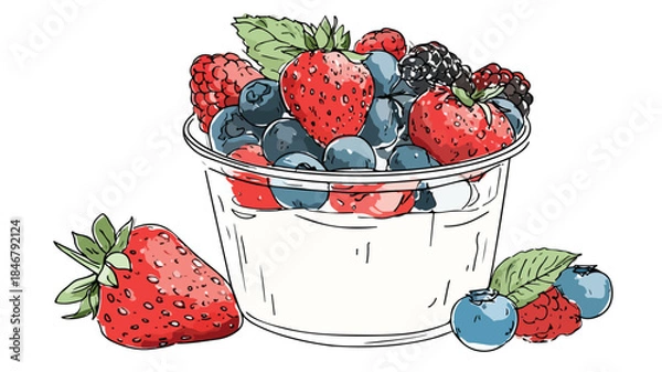 Obraz Whimsical Vector Illustration of Yogurt Cup with Fresh Berries on Top