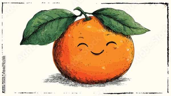 Obraz Adorable Winking Cute Cartoon Orange with Leaf Vector Illustration
