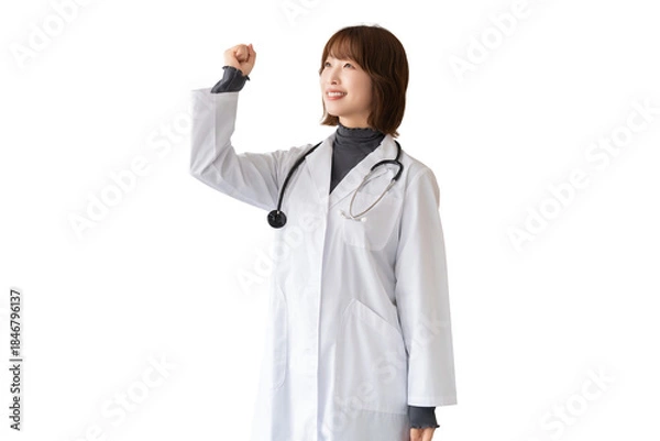 Obraz 白衣を着た笑顔の女性医療スタッフ（背景透過PNG）