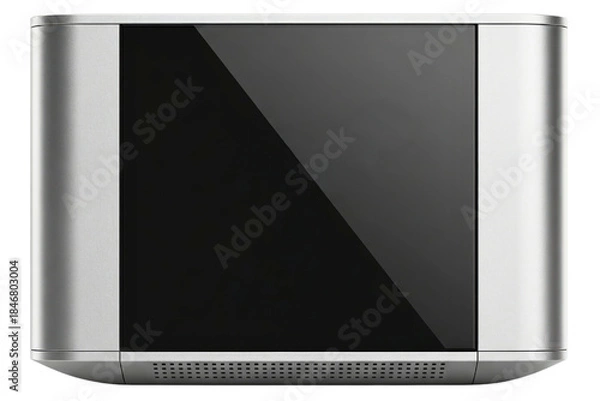 Obraz Modern silver desktop computer tower with black panel on a transparent background