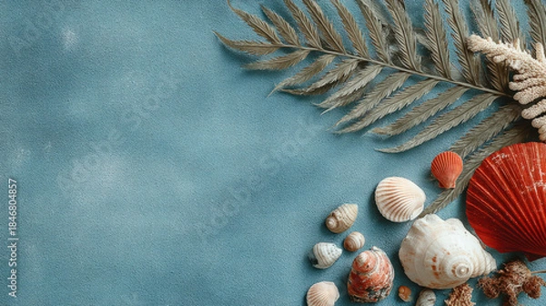 Fototapeta Summer holiday background with tropical vacation elements