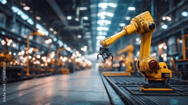 Obraz Industrial robot arm in manufacturing facility