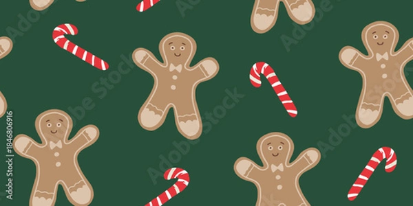 Obraz Festive Gingerbread and Candy Cane Holiday Pattern