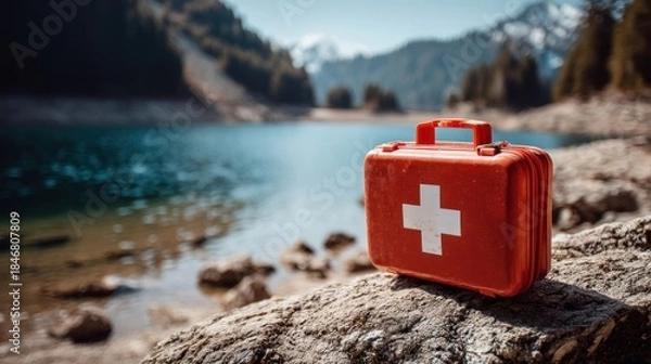Obraz Red first aid kit by lakeside