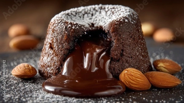 Obraz Chocolate lava cake with almonds