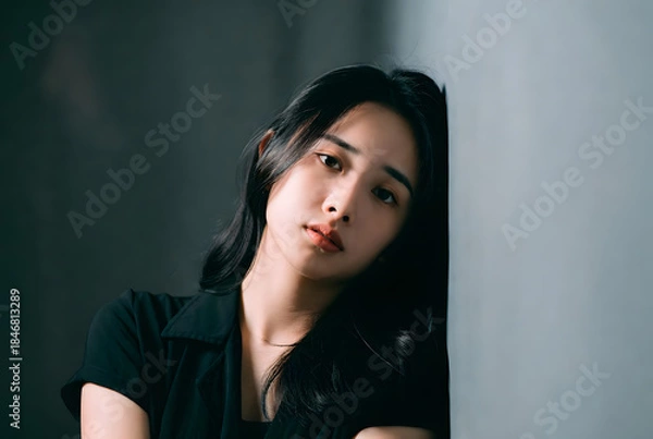 Fototapeta asian woman portrait solid color background
