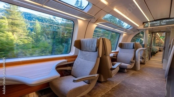 Obraz Modern train interior with comfortable seats