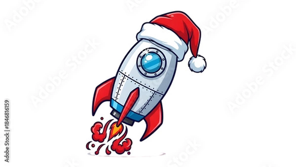 Obraz flying rocket with santa hat, isolated on transparent background