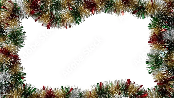 Obraz Christmas holiday tinsel garland border, isolated on transparent background PNG