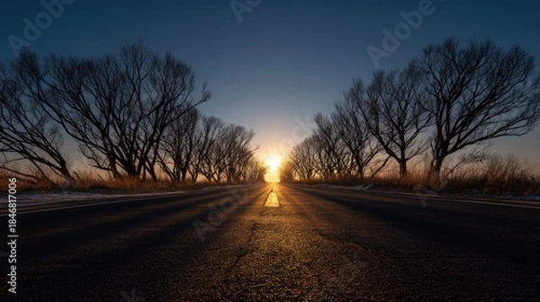 Obraz Country road at sunset with bare trees