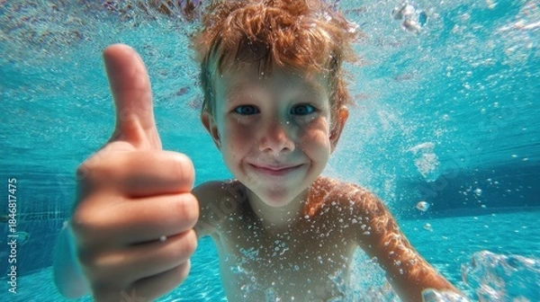 Obraz Child smiling underwater in pool