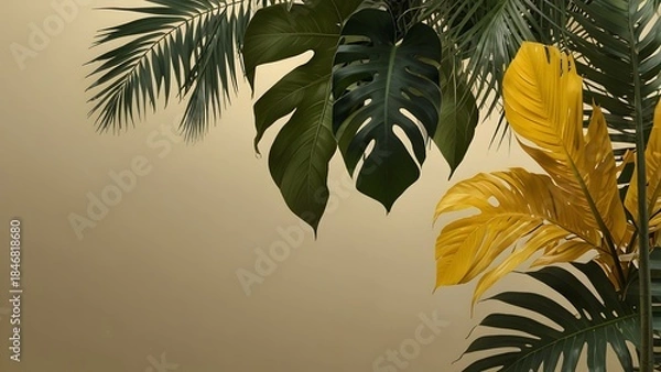Obraz Luxury Gold Tropical Leaf Botanical Background